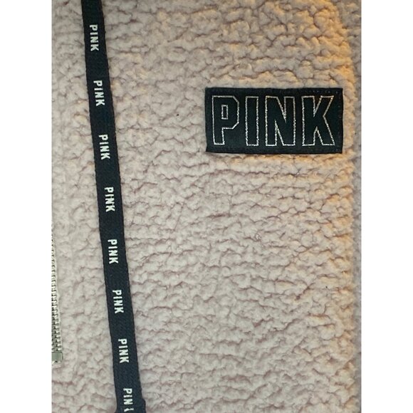 VS PINK Sherpa Pullover Small Relaxed Fit Hooded Half Zip Closure Kangaroo Pocke - Picture 2 of 9